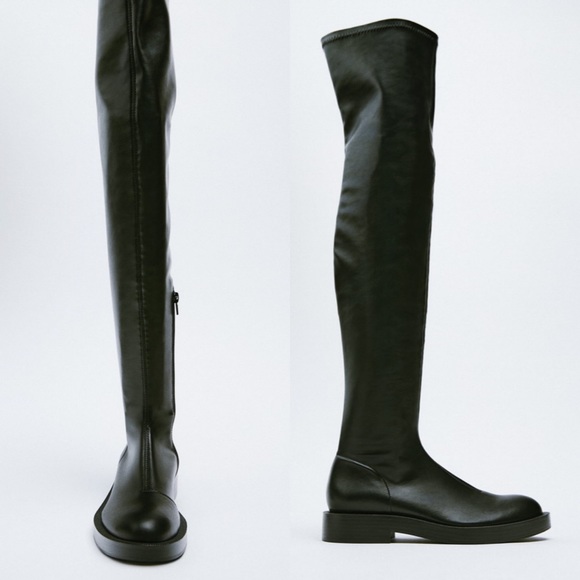 NWT Zara Flat Over the Knee Black Boots - Picture 4 of 11